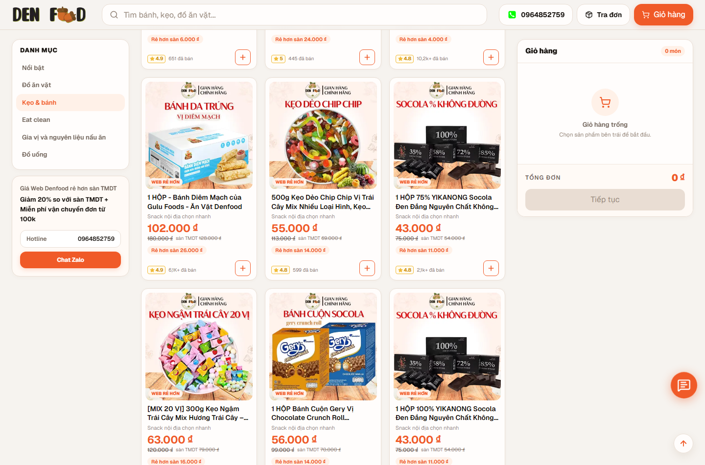 Sản phẩm thực phẩm khô trên denfood.vn