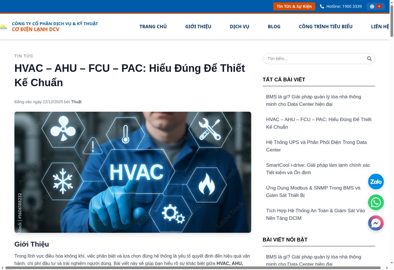 Nội dung chuyên sâu về HVAC, AHU, FCU và PAC