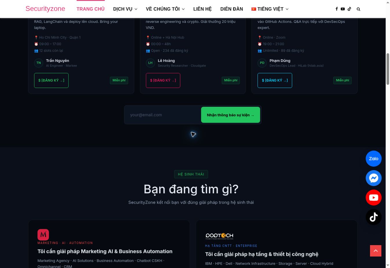 Các nhóm nhu cầu và giải pháp trong hệ sinh thái